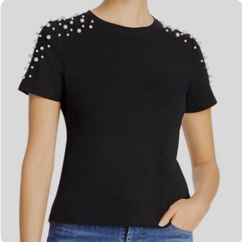 Lucy Paris Black Pearl Embellished Cotton T-shirt
